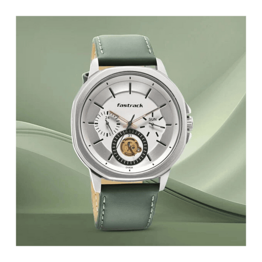 Fastrack Exuberant Quartz Multifunction White Dial Leather Strap Watch for Guys 3303SL02