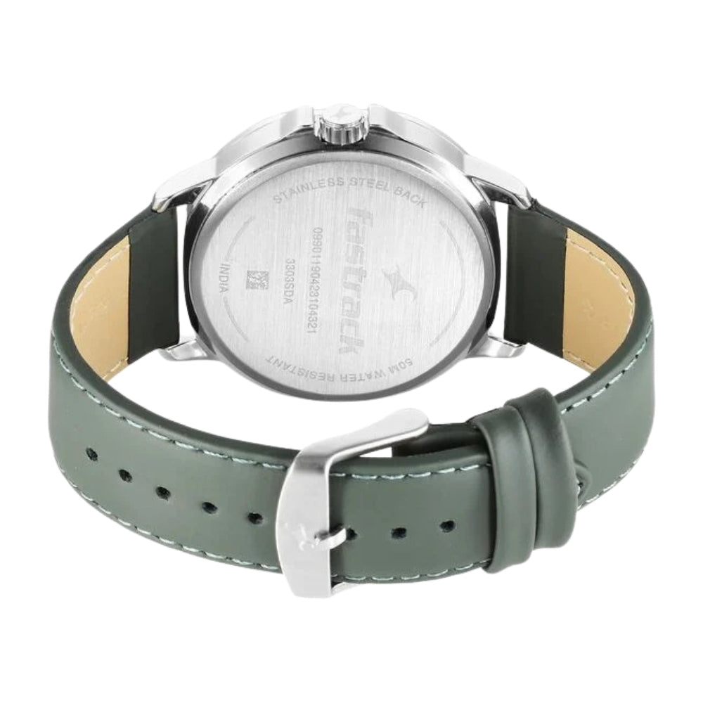 Fastrack Exuberant Quartz Multifunction White Dial Leather Strap Watch for Guys 3303SL02