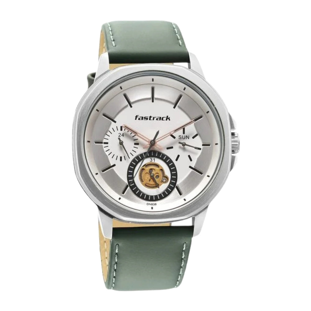 Fastrack Exuberant Quartz Multifunction White Dial Leather Strap Watch for Guys 3303SL02