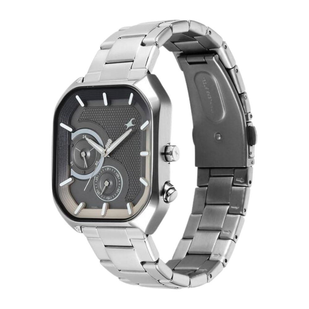 Fastrack Groove Multifunction Anthracite Dial Metal Strap Guy's Watch with Lume indices 3321SM01