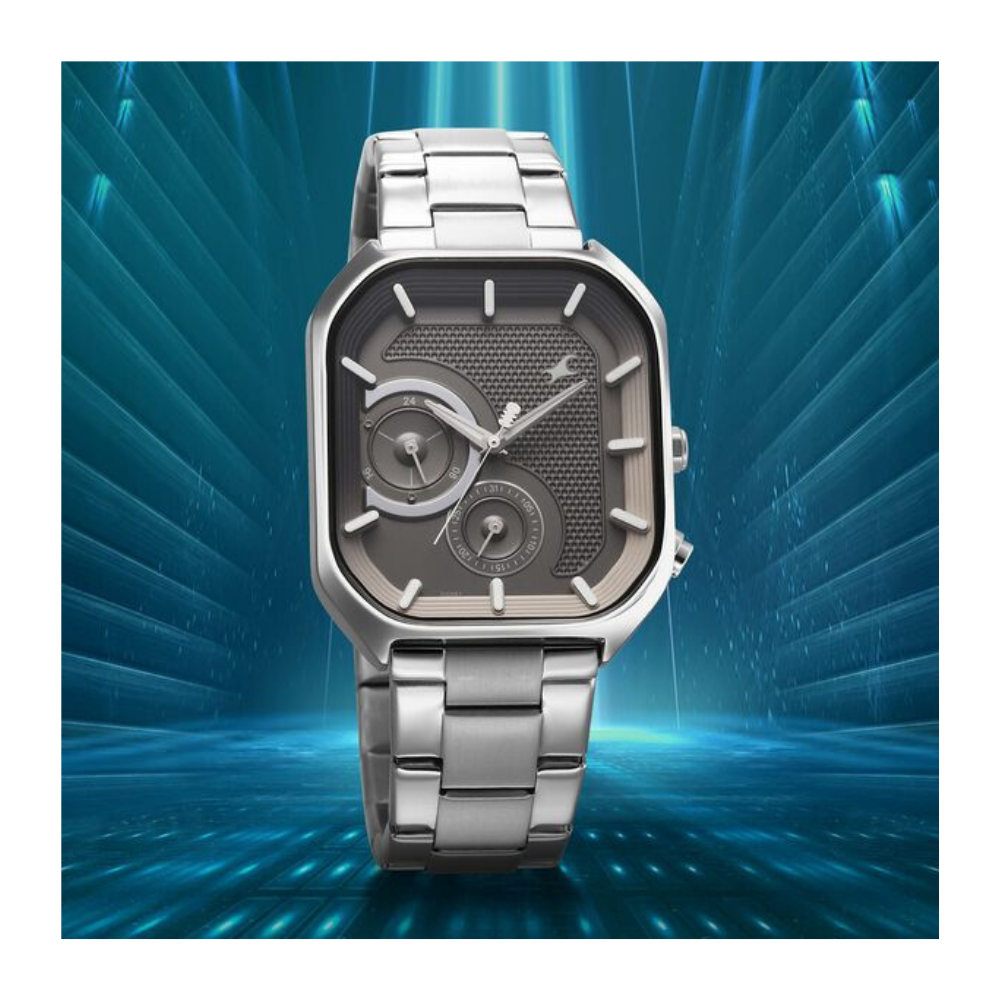 Fastrack Groove Multifunction Anthracite Dial Metal Strap Guy's Watch with Lume indices 3321SM01