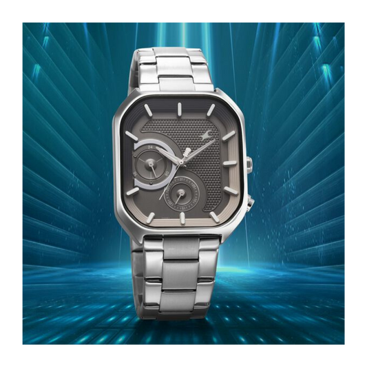 Fastrack Groove Multifunction Anthracite Dial Metal Strap Guy's Watch with Lume indices 3321SM01