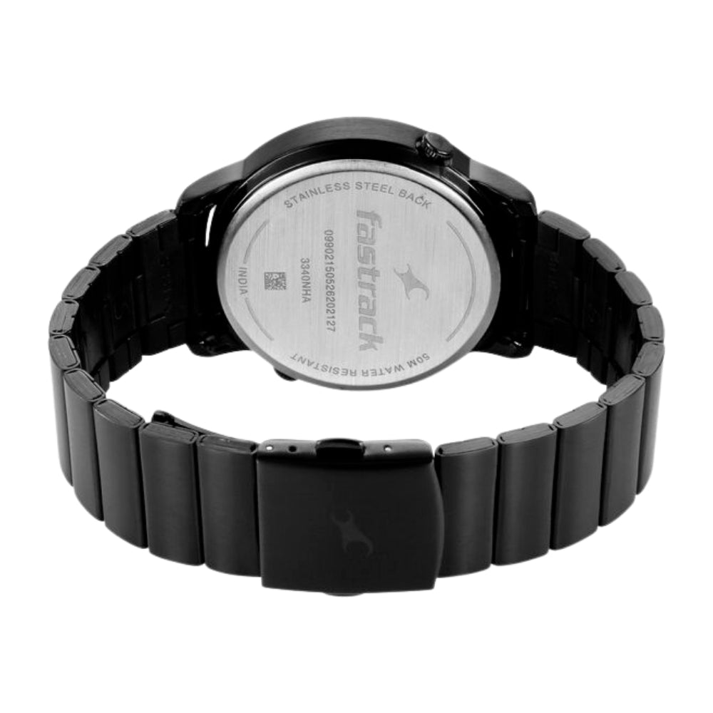 Fastrack Pulse IV Dual Time Watch for Men with Petrol Blue Sunray Dial & Black Metal Strap 3340NM02