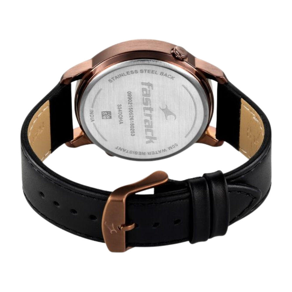 Fastrack Pulse IV Dual Time Watch for Men with Black Sunray Dial & Black Leather Strap 3340QL01