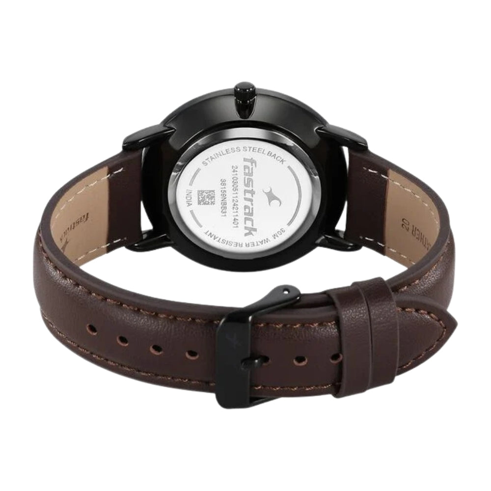 Fastrack Stunners X Quartz Analog Beige Dial Leather Strap Watch For Guys 38159NL02