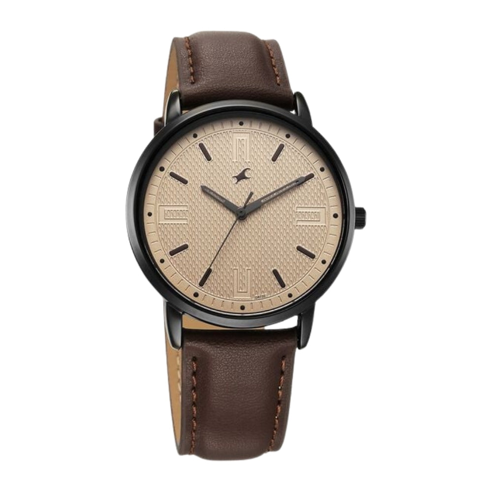 Fastrack Stunners X Quartz Analog Beige Dial Leather Strap Watch For Guys 38159NL02