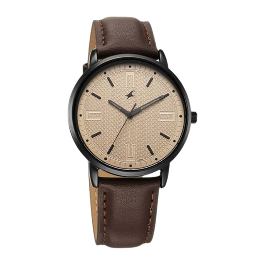 Fastrack Stunners X Quartz Analog Beige Dial Leather Strap Watch For Guys 38159NL02