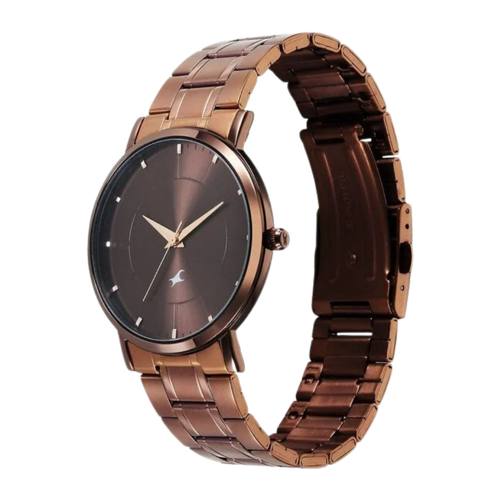 Fastrack Stunners X Quartz Analog Brown Dial Stainless Steel Strap Watch For Guys 38163QM01