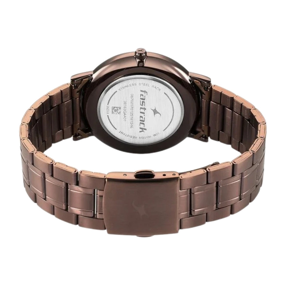Fastrack Stunners X Quartz Analog Brown Dial Stainless Steel Strap Watch For Guys 38163QM01