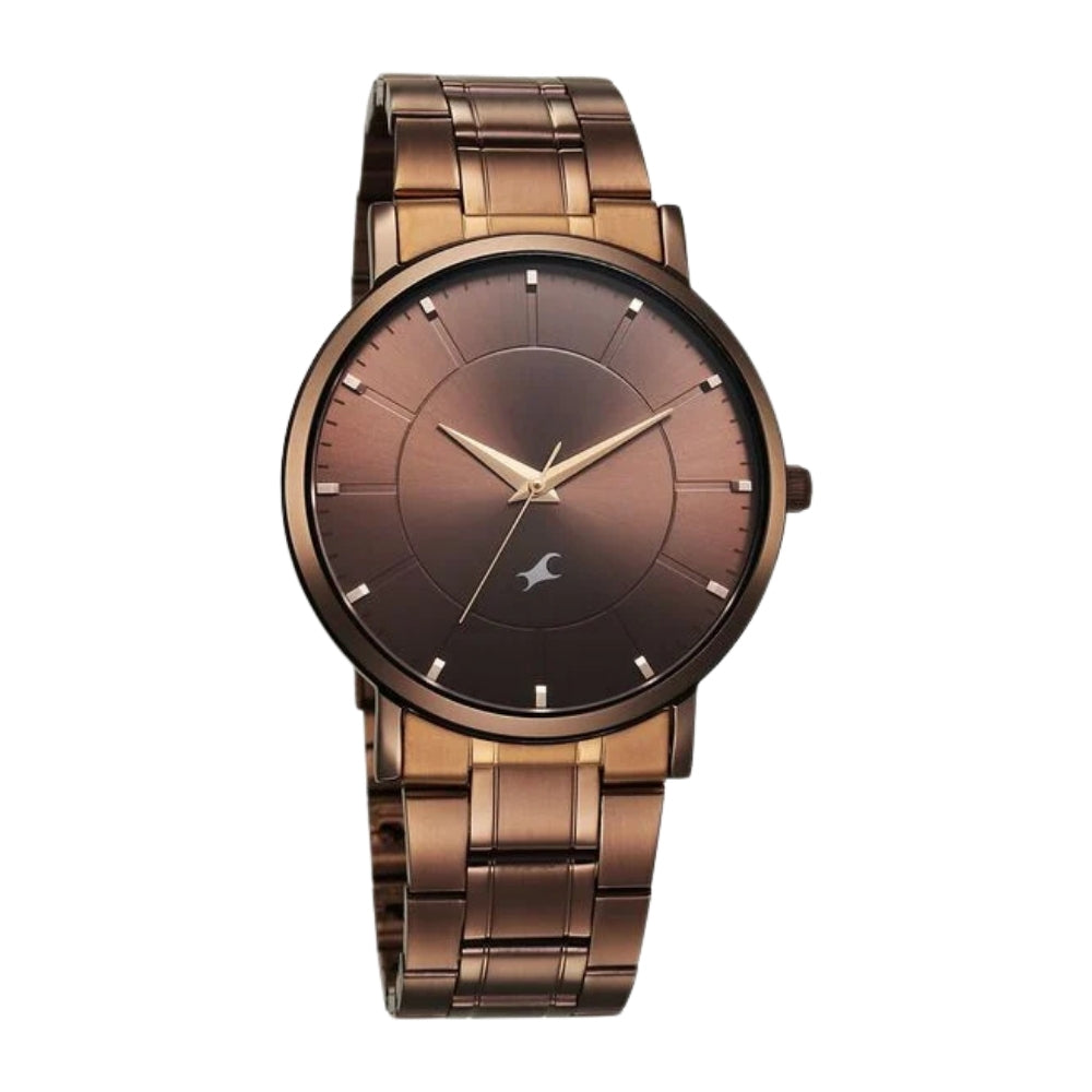 Fastrack Stunners X Quartz Analog Brown Dial Stainless Steel Strap Watch For Guys 38163QM01