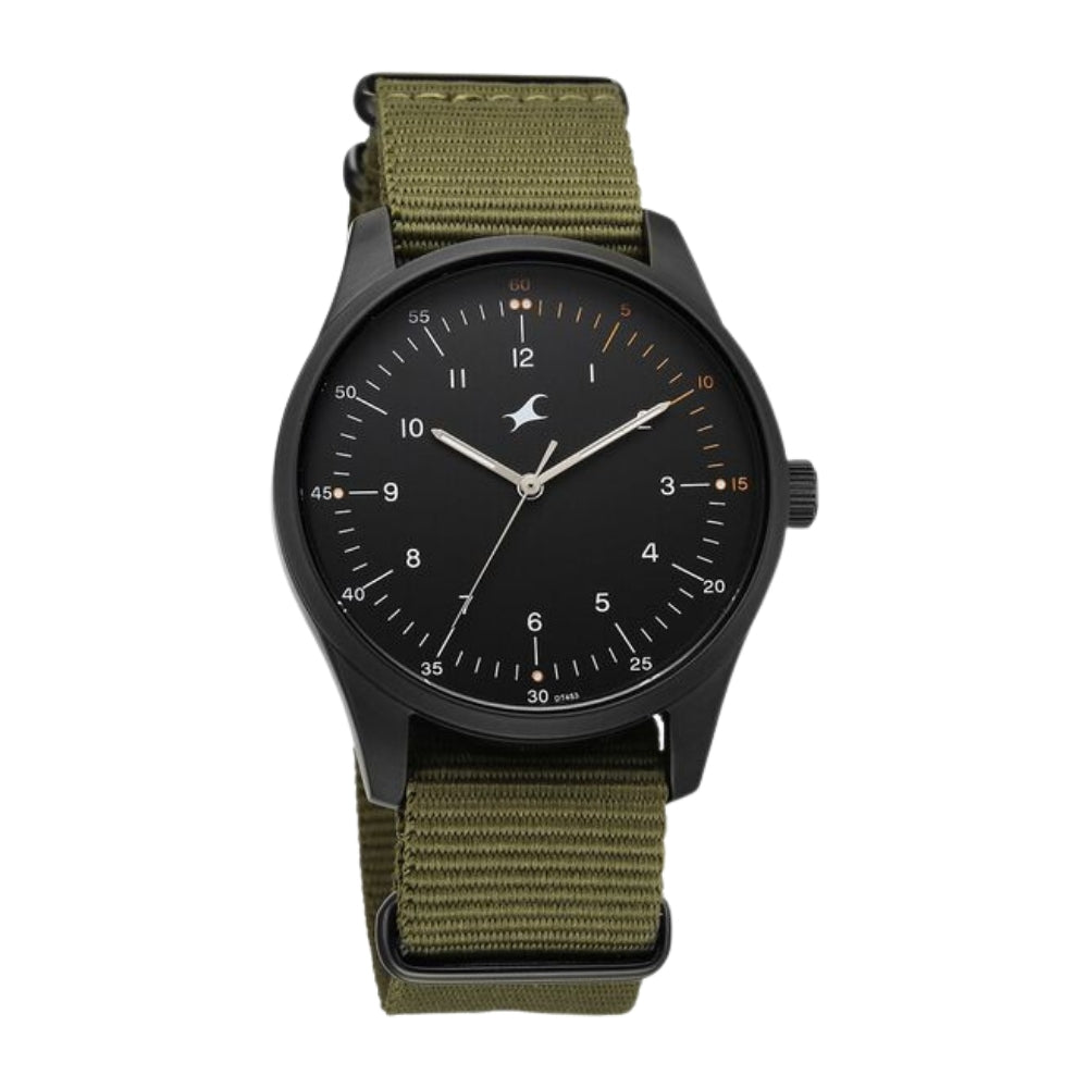 Fastrack Stunners Quartz Analog Black Dial Green Nylon Strap Watch For Guys 38214NP01