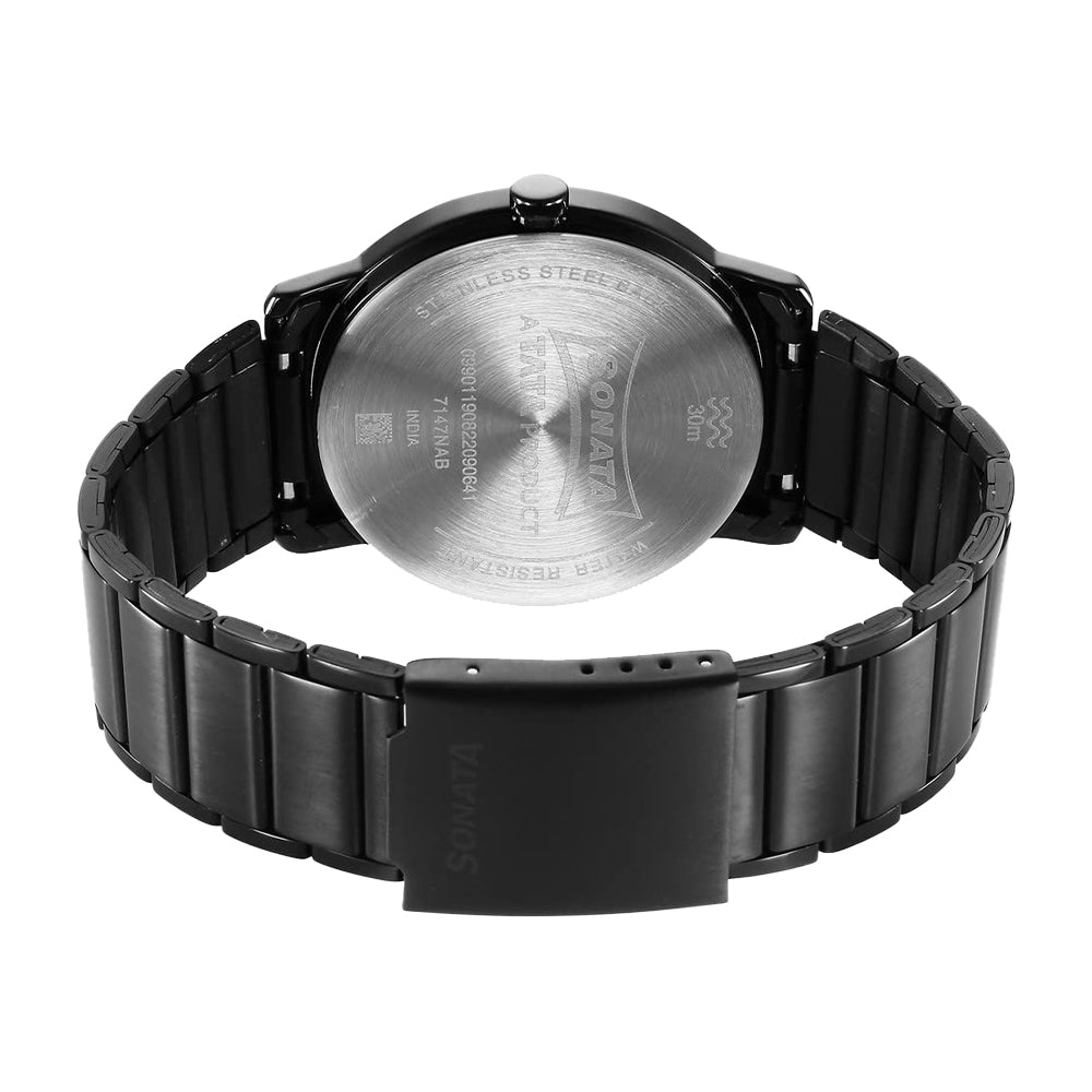 Sonata Sleek Black Dial Analog with Day and Date Watch for Men 7147NM01
