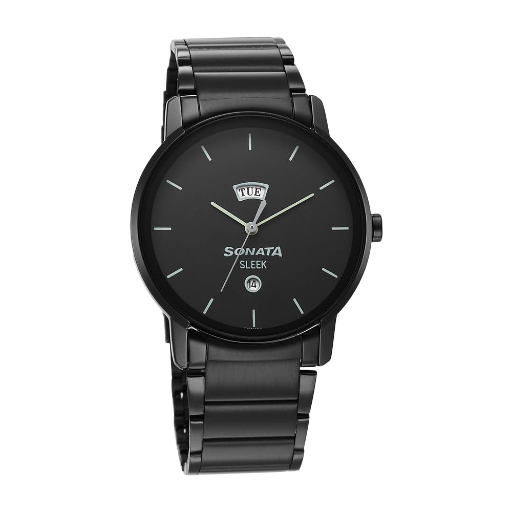 Sonata Sleek Black Dial Analog with Day and Date Watch for Men 7147NM01