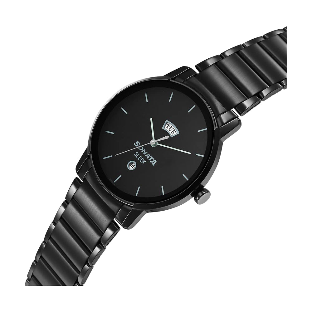 Sonata Sleek Black Dial Analog with Day and Date Watch for Men 7147NM01