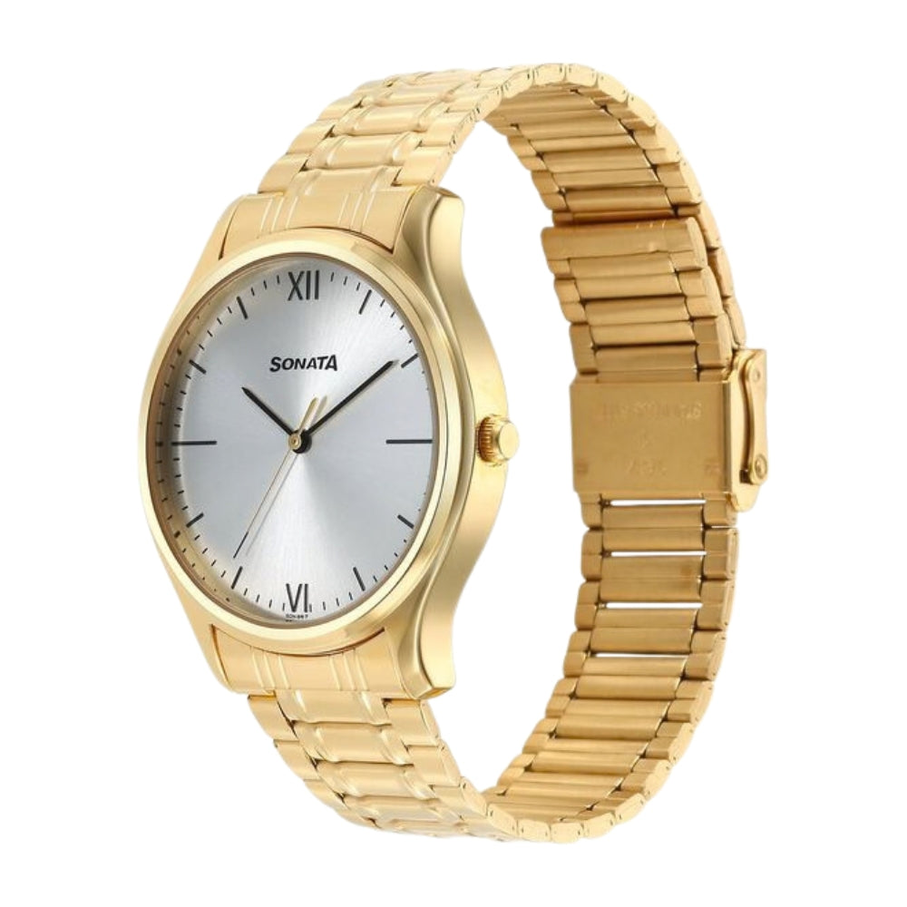 Sonata Quartz Analog Silver Dial Watch for Men 77082YM06