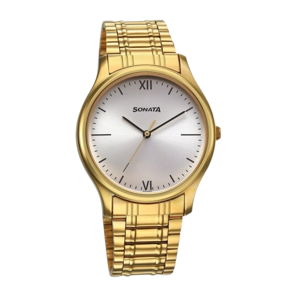 Sonata Quartz Analog Silver Dial Watch for Men 77082YM06