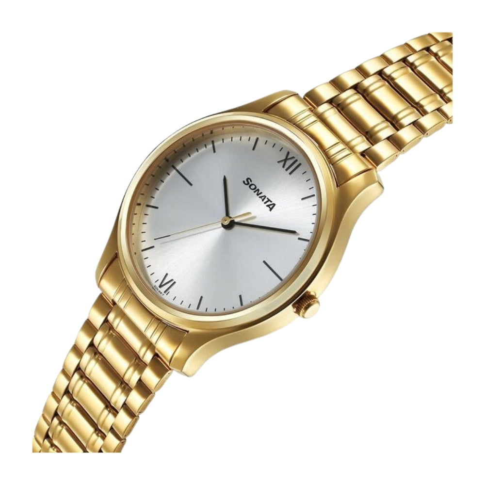 Sonata Quartz Analog Silver Dial Watch for Men 77082YM06