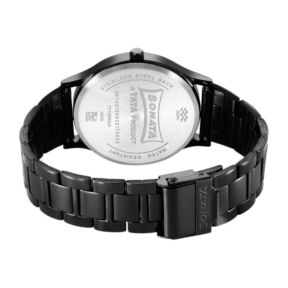 Sonata Aspire Quartz Analog Black Dial Stainless Steel Strap Watch for Men 77105NM03W
