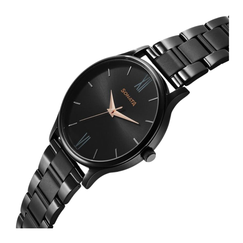 Sonata Aspire Quartz Analog Black Dial Stainless Steel Strap Watch for Men 77105NM03W