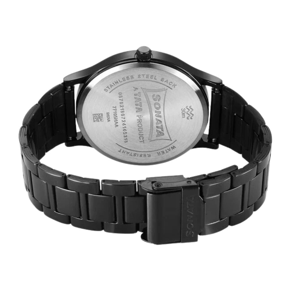 Sonata Aspire Quartz Analog Black Dial Stainless Steel Strap Watch For Men 77105NM11W