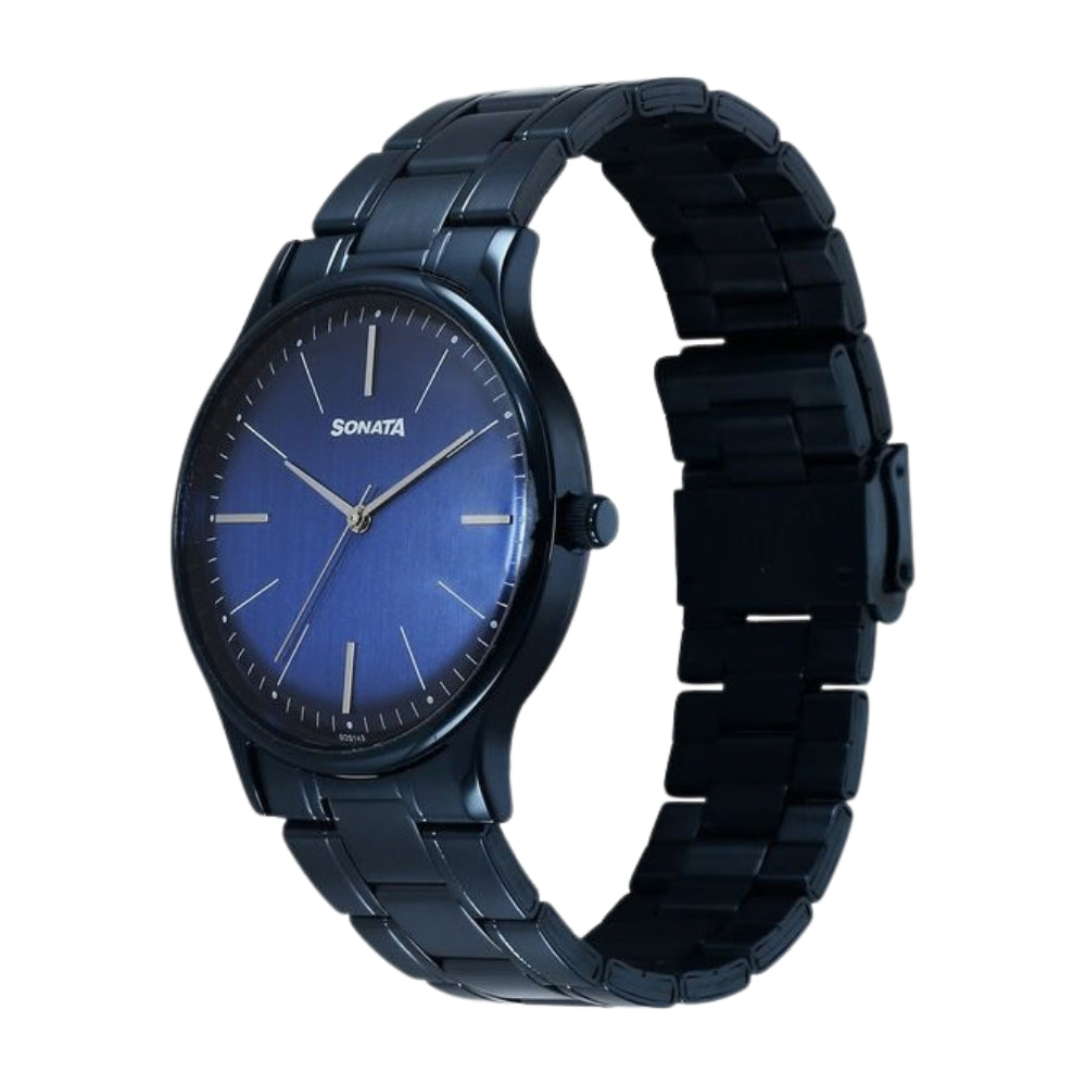 Sonata Aspire Quartz Analog Blue Dial Stainless Steel Strap Watch For Men 77105QM05W