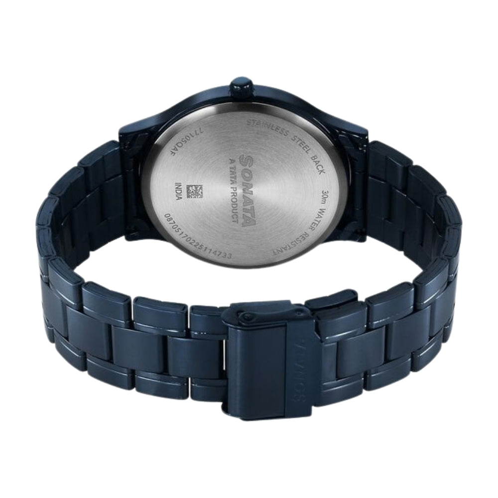 Sonata Aspire Quartz Analog Blue Dial Stainless Steel Strap Watch For Men 77105QM05W