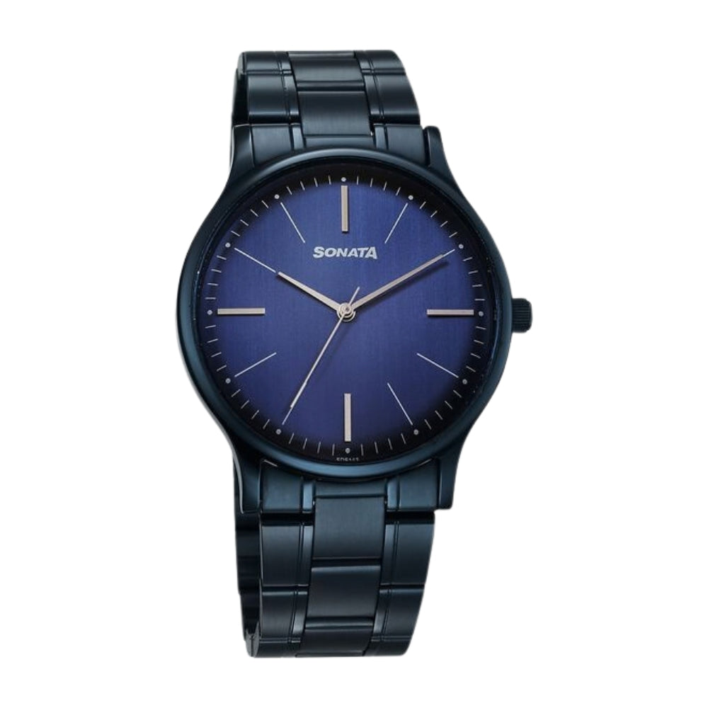 Sonata Aspire Quartz Analog Blue Dial Stainless Steel Strap Watch For Men 77105QM05W