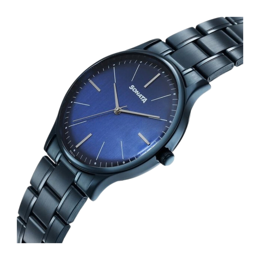 Sonata Aspire Quartz Analog Blue Dial Stainless Steel Strap Watch For Men 77105QM05W