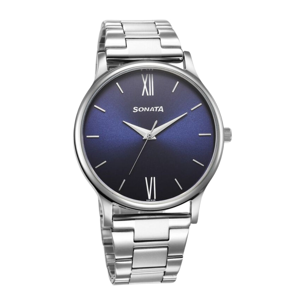 Sonata Aspire Quartz Analog Blue Dial Stainless Steel Strap Watch for Men 77105SM08W