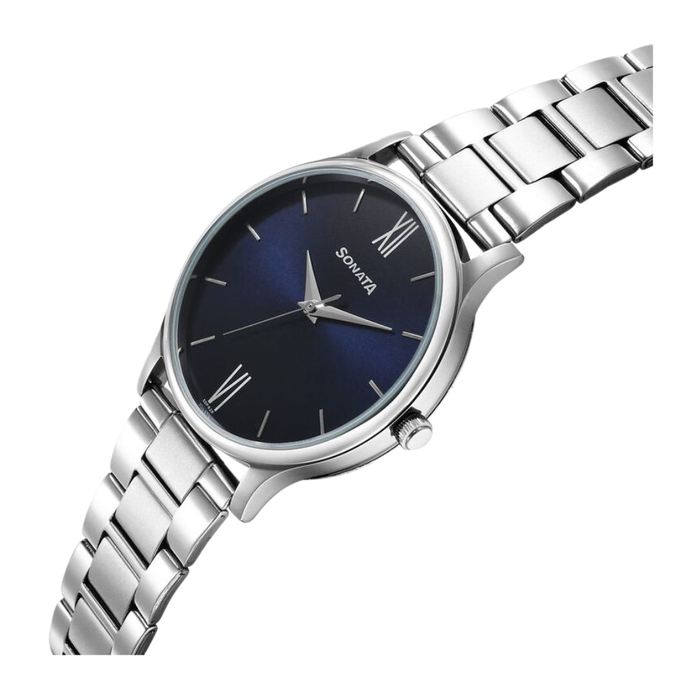 Sonata Aspire Quartz Analog Blue Dial Stainless Steel Strap Watch for Men 77105SM08W