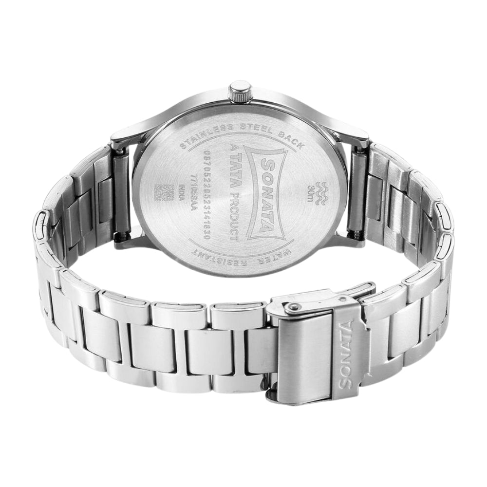 Sonata Aspire Quartz Analog Black Dial Stainless Steel Strap Watch for Men 77105SM09W