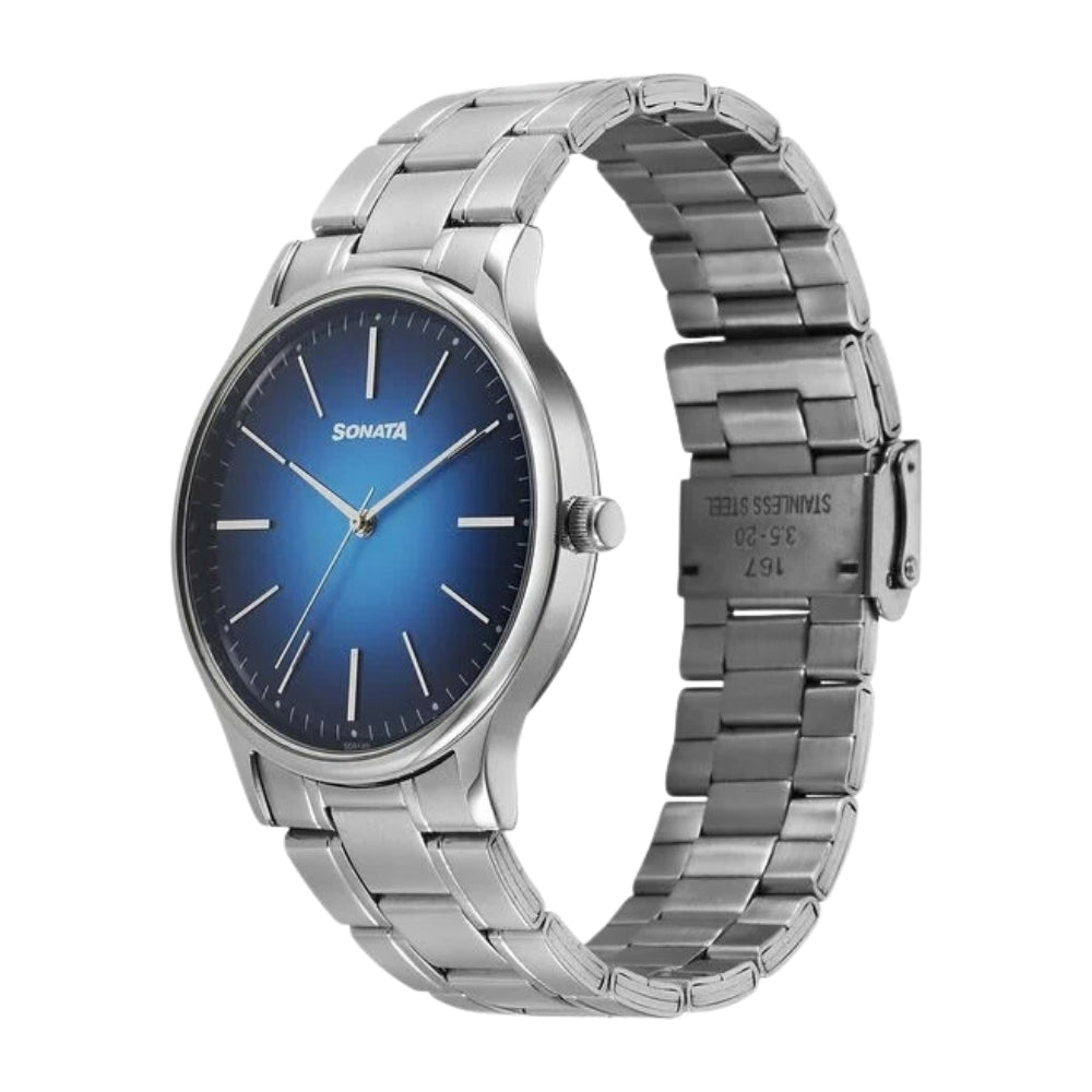Sonata Aspire Quartz Analog Blue Dial Stainless Steel Strap Watch For Men 77105SM23W