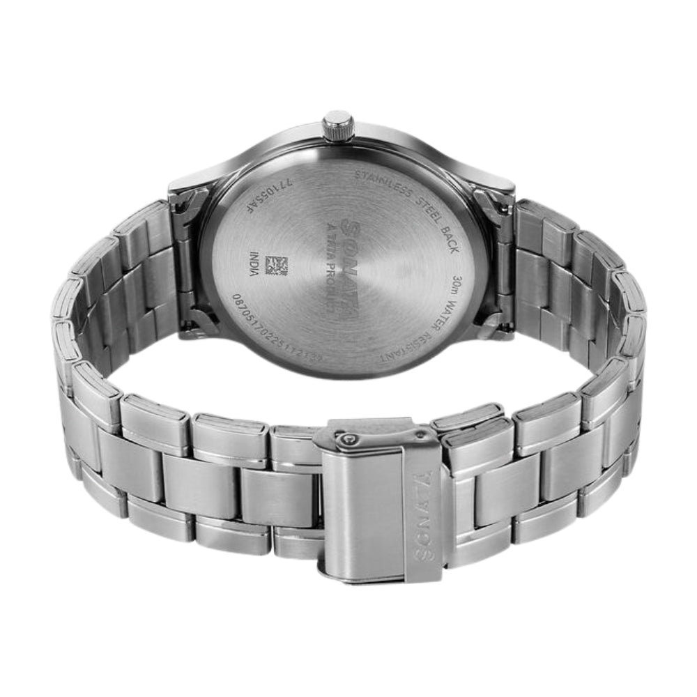 Sonata Aspire Quartz Analog Blue Dial Stainless Steel Strap Watch For Men 77105SM23W