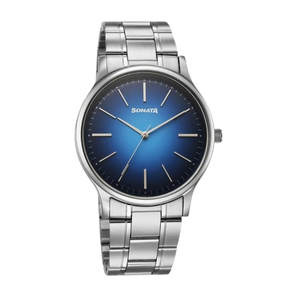 Sonata Aspire Quartz Analog Blue Dial Stainless Steel Strap Watch For Men 77105SM23W