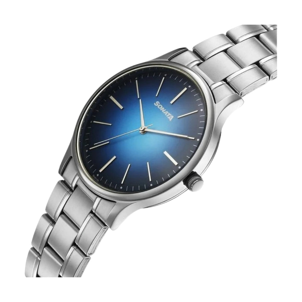 Sonata Aspire Quartz Analog Blue Dial Stainless Steel Strap Watch For Men 77105SM23W
