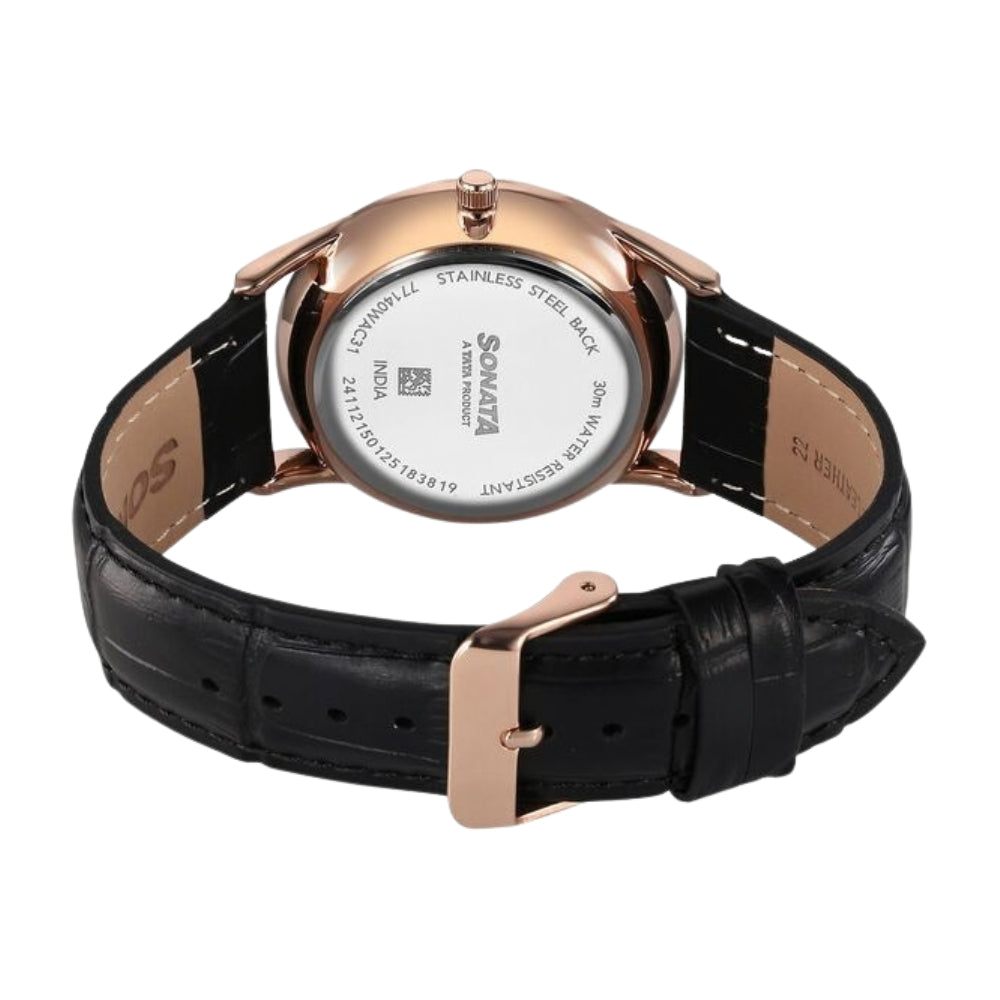 Sonata Eternia Quartz Analog Green Dial Leather Strap Watch For Men 77140WL02