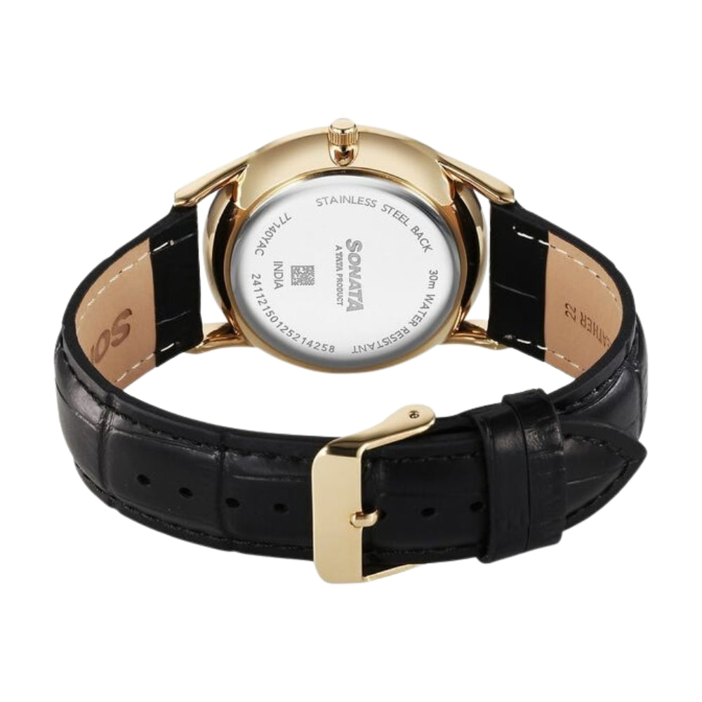 Sonata Eternia Quartz Analog Maroon Dial Leather Strap Watch For Men 77140YL02