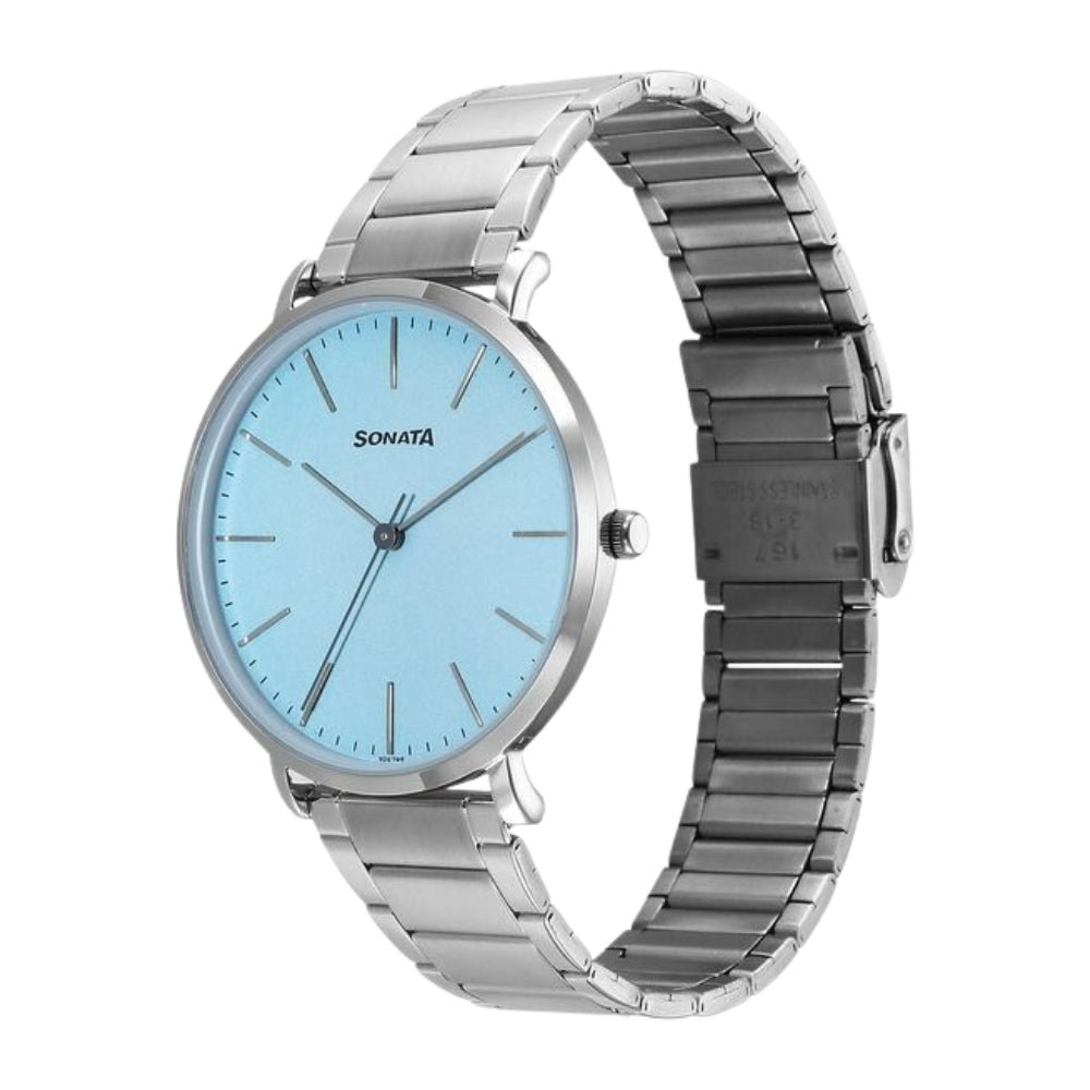 Sonata Ascent Quartz Analog Blue Dial Stainless Steel Strap Watch For Men 77150SM02