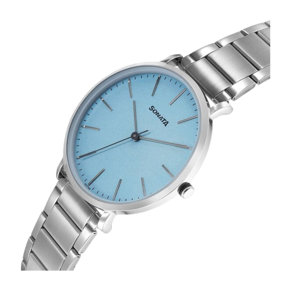 Sonata Ascent Quartz Analog Blue Dial Stainless Steel Strap Watch For Men 77150SM02