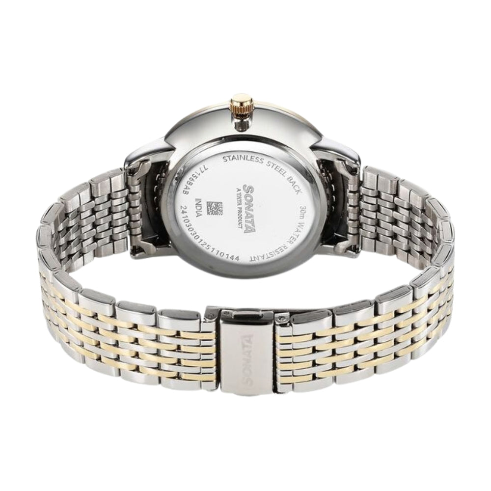 Sonata Eternia Quartz Analog White Dial Metal Strap Watch For Men 77156BM01