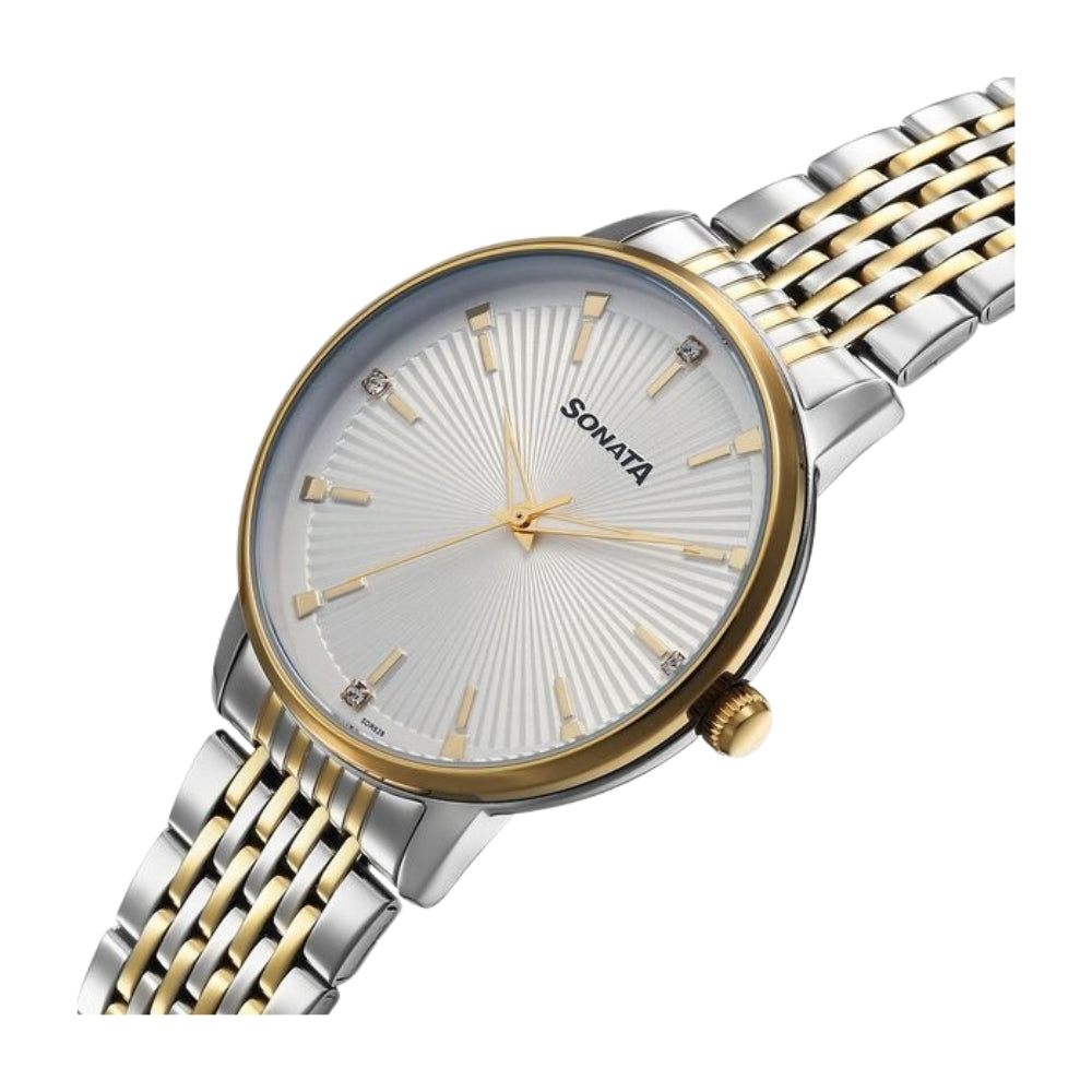 Sonata Eternia Quartz Analog White Dial Metal Strap Watch For Men 77156BM01