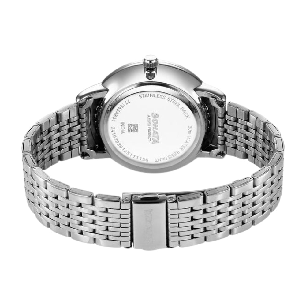 Sonata Eternia Quartz Analog Black Dial Metal Strap Watch For Men 77156SM03