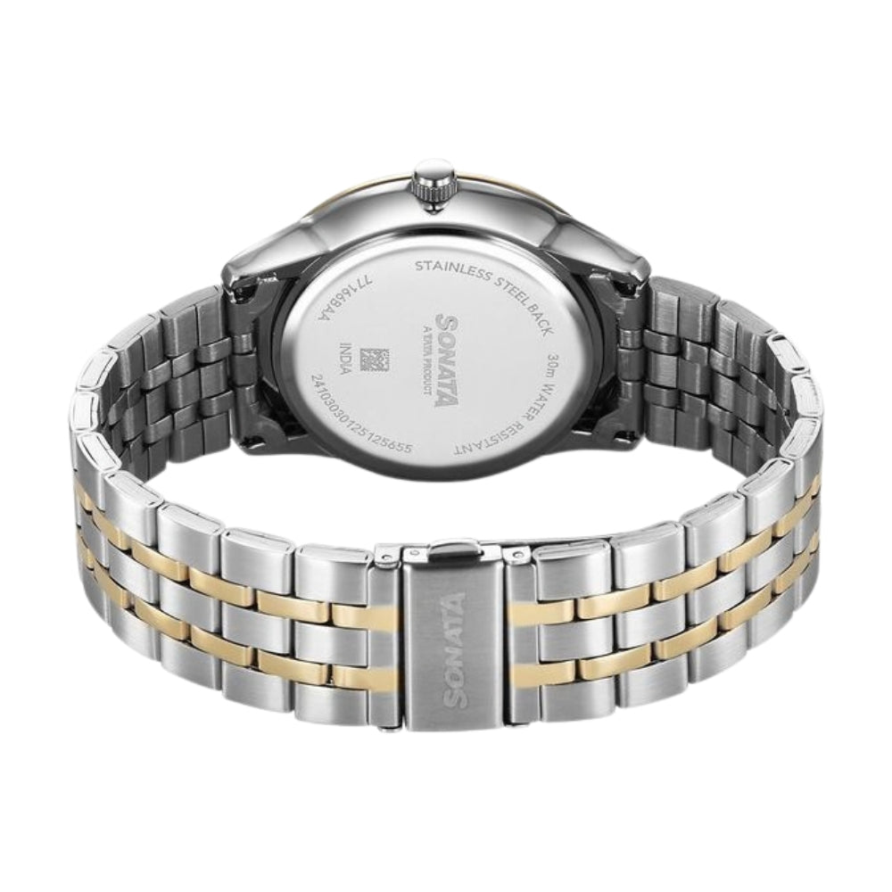 Sonata Eternia Quartz Analog with Date Silver Dial Metal Strap Watch For Men 77166BM01