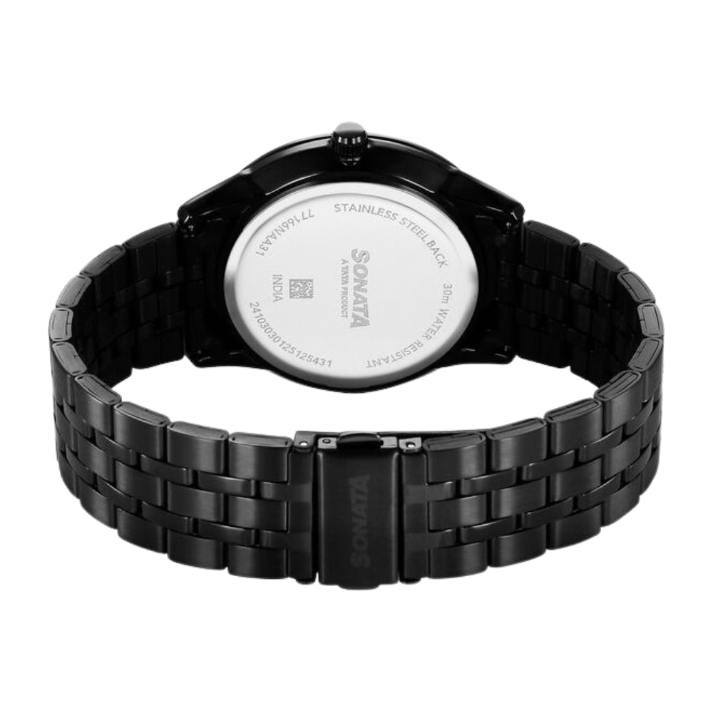 Sonata Eternia Quartz Analog with Date Black Dial Metal Strap Watch For Men 77166NM01