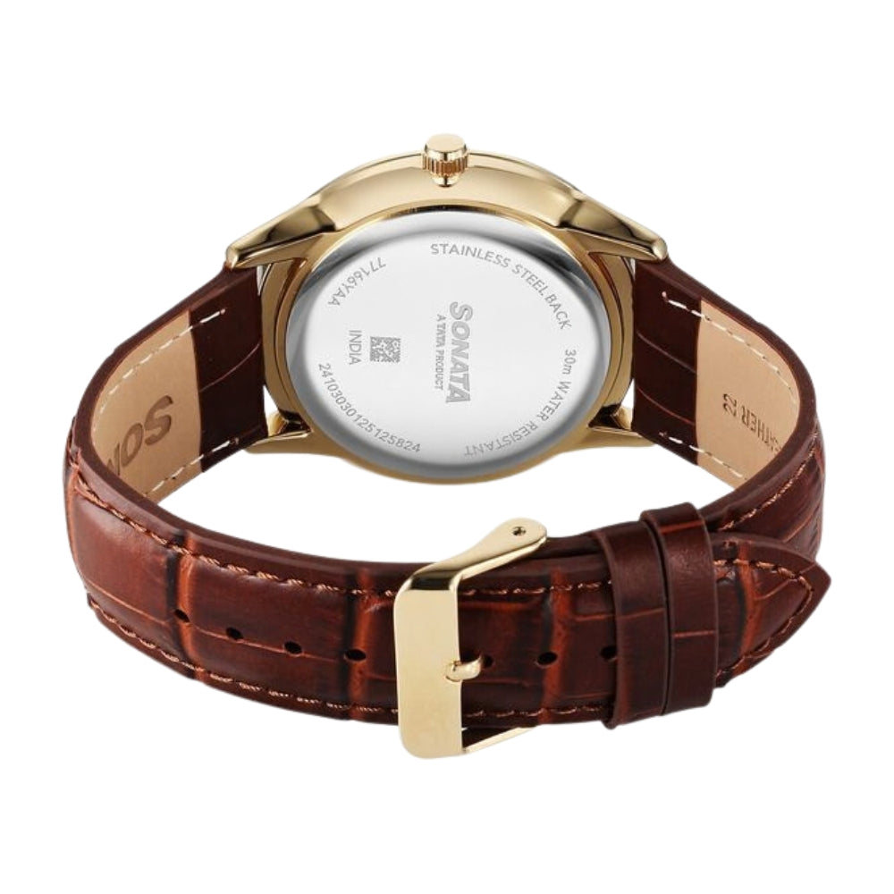Sonata Eternia Quartz Analog with Date Maroon Dial Leather Strap Watch For Men 77166YL02