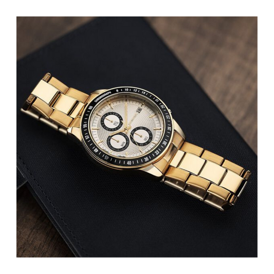 Sonata Chronos Quartz Analog with Date Silver Dial Golden Colour Stainless Steel Strap Watch For Men 77187KM03