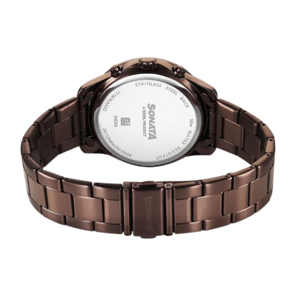 Sonata Chronos Quartz Analog with Date Brown Dial Brown Colour Stainless Steel Strap Watch For Men 77187KM04
