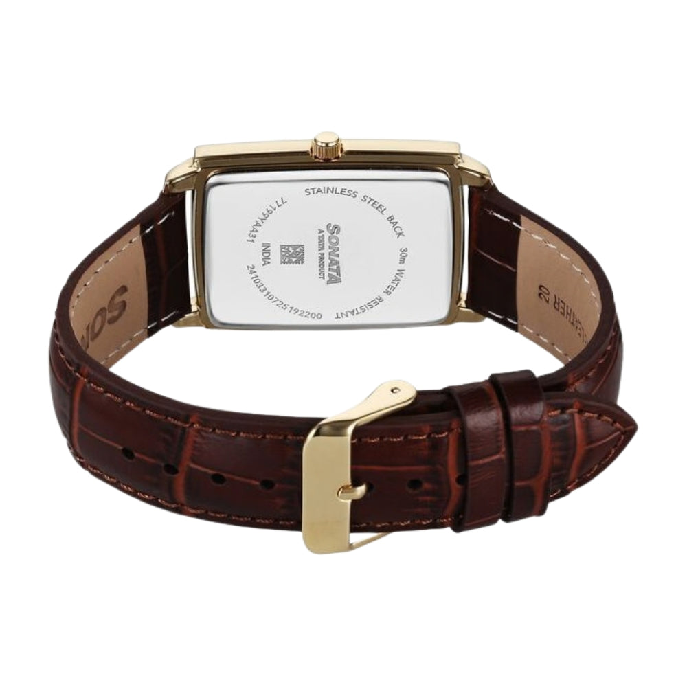 Sonata Festive Quartz Analog Green Dial Leather Strap Watch For Men 77199YL01