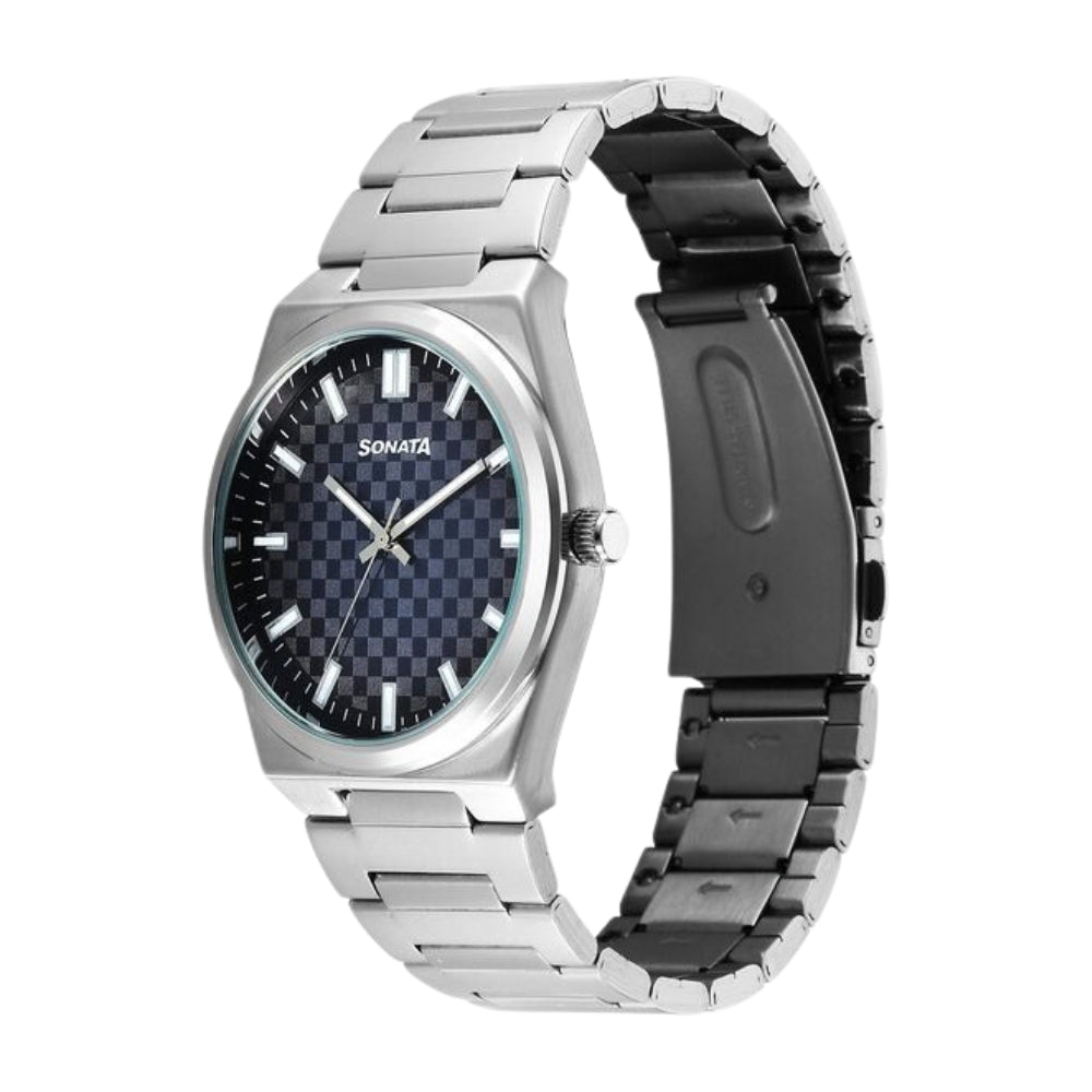 Sonata Festive Quartz Analog Multicoloured Dial Metal Strap Watch For Men 77200SM01