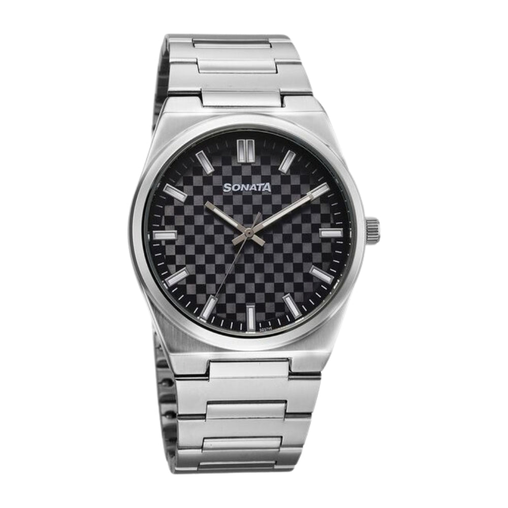 Sonata Festive Quartz Analog Multicoloured Dial Metal Strap Watch For Men 77200SM01